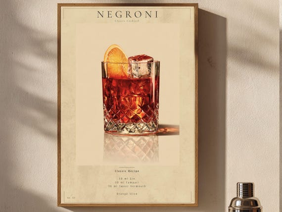 Negroni Poster Vintage Cocktail Wall Art Bar Cart Decor Printable Download