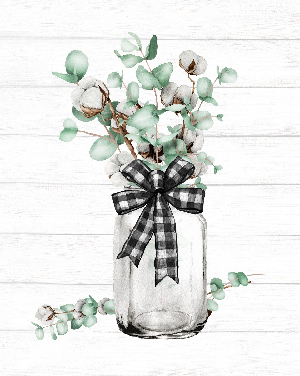 Mason Jar With Eucalyptus and Black Buffalo Bow - Image 2