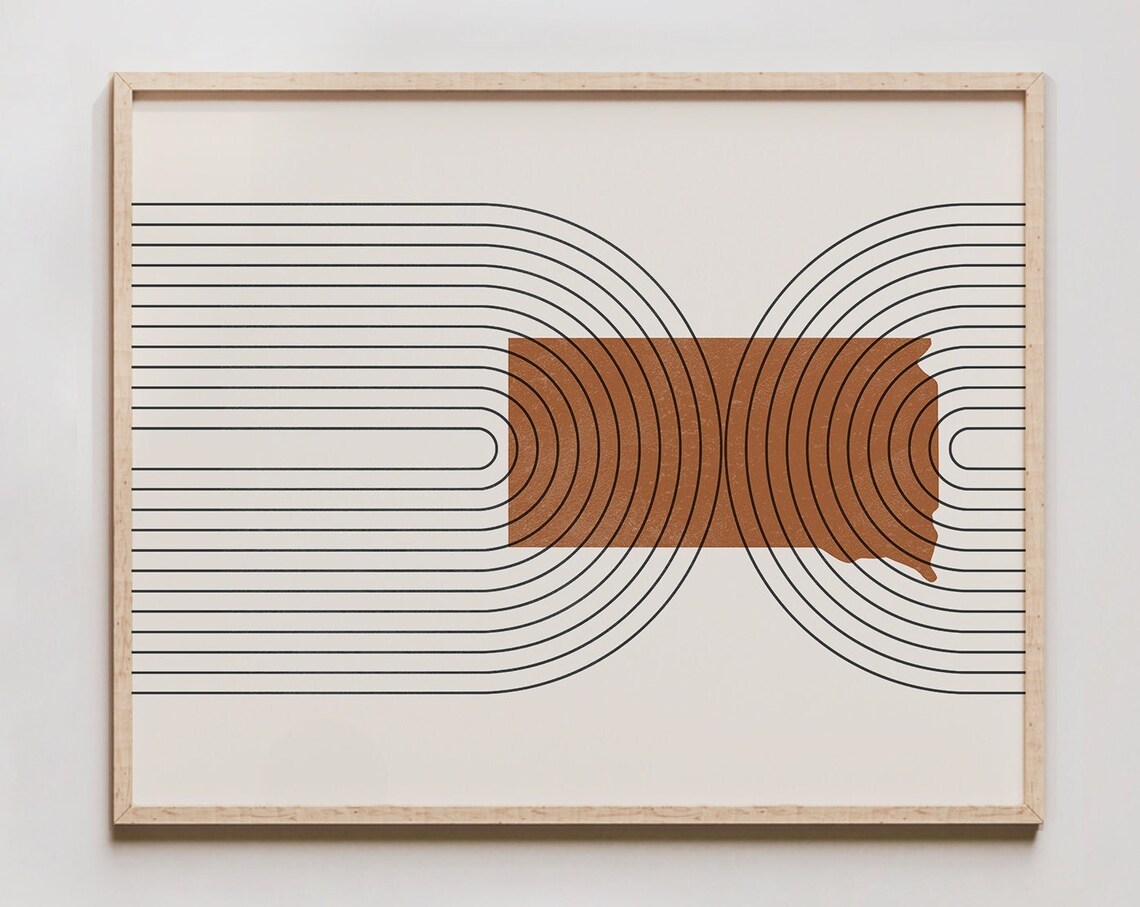 South Dakota Minimalist Mid-Century Map Art Print