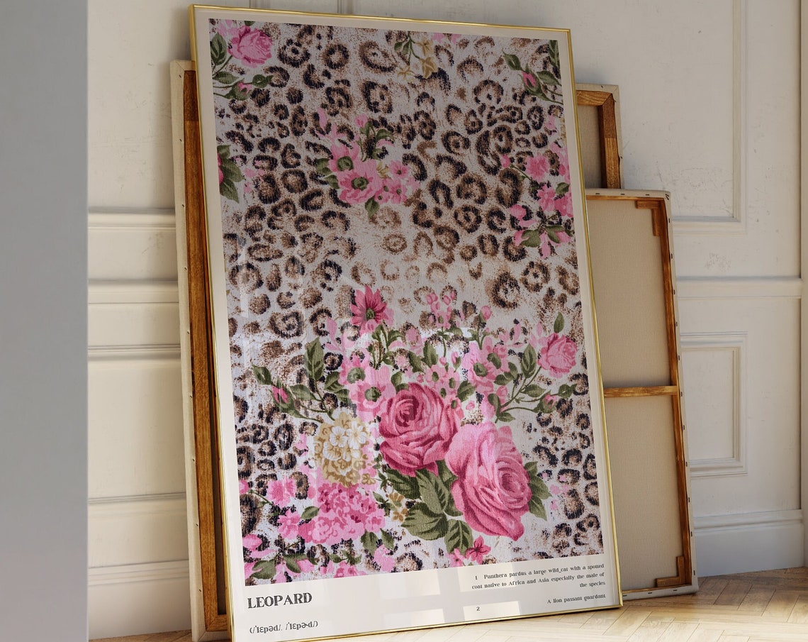 Leopard Wall Art Floral Leopard Poster Bedroom Wall Decor Print