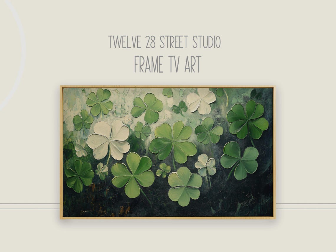 St Patricks Day Four Leaf Clover Close Up Green Cream Painted Poster
