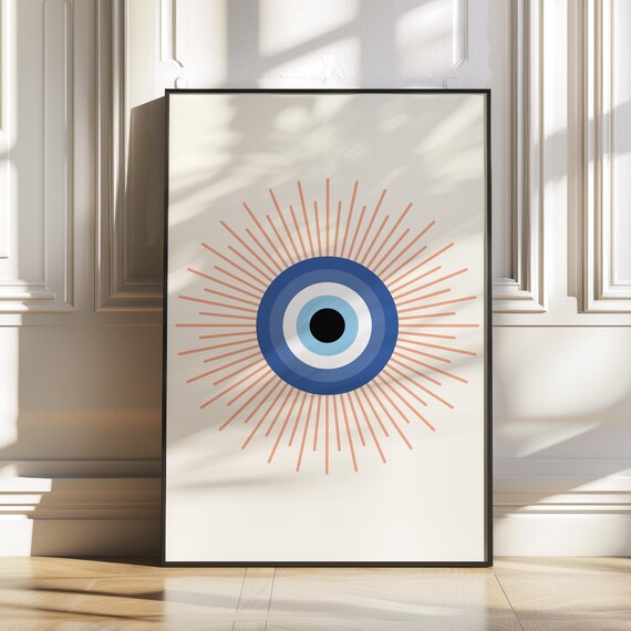 Evil Eye Print Blue Art Poster Minimalist Bohemian Boho Wall Decor