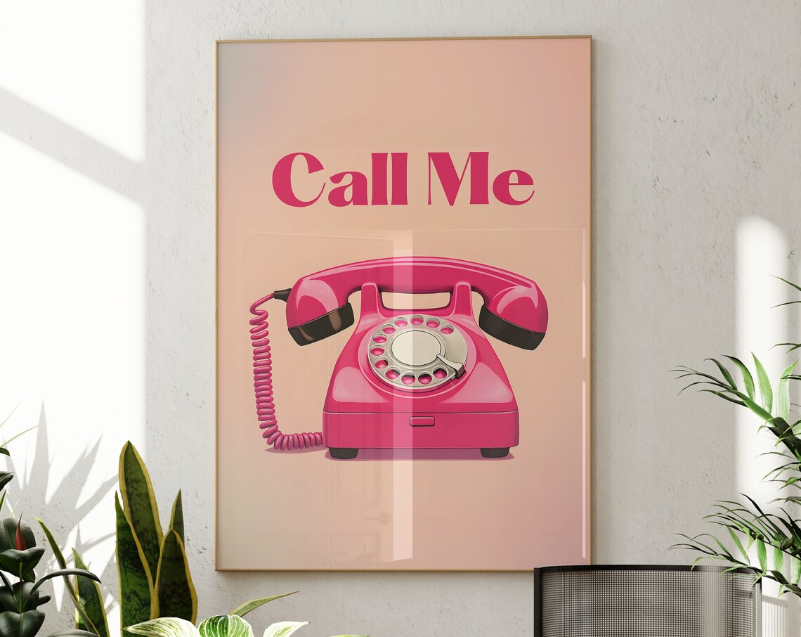 Call Me Poster with Pink Retro Rotary Phone Vintage Phone Decor - Image 2