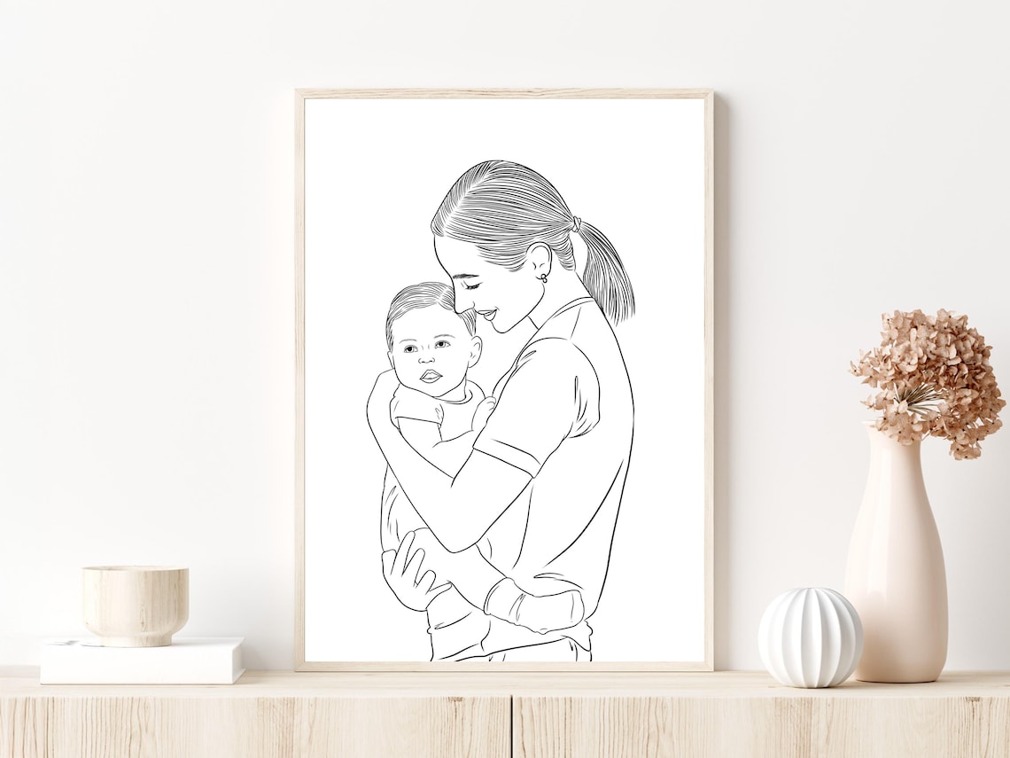 Custom Family Line Art Drawing, Personalized Aunt Gift - Image 2