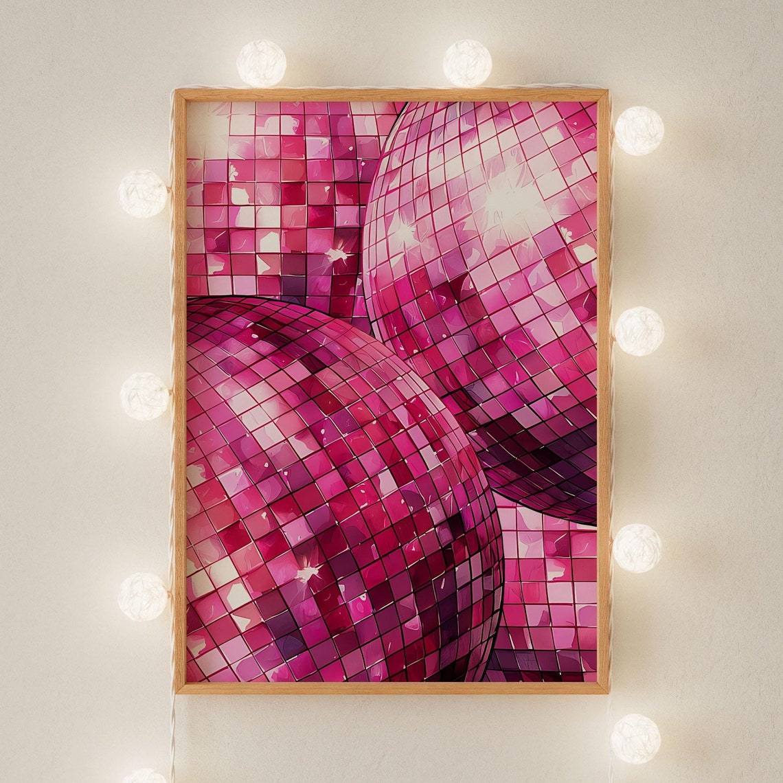 Pink Disco Ball Mirror Tiles Glam Shiny Party Dance Floor Poster