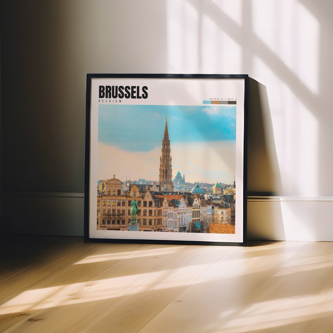 Brussels Belgium Grand Place Town Hall Tower Golden Light Poster - Image 3