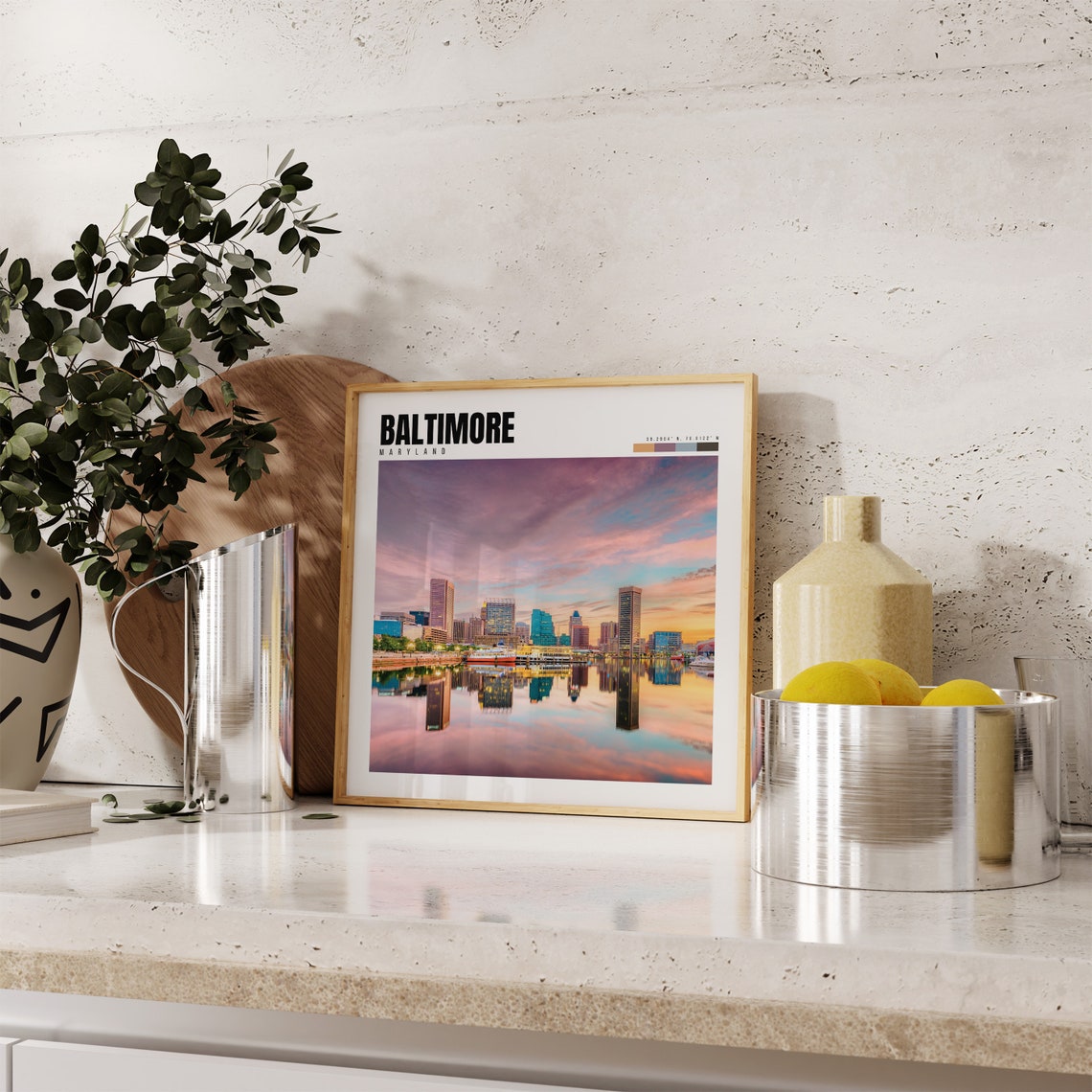 Baltimore Maryland Inner Harbor Sunset Skyline Water Reflection Poster - Image 4