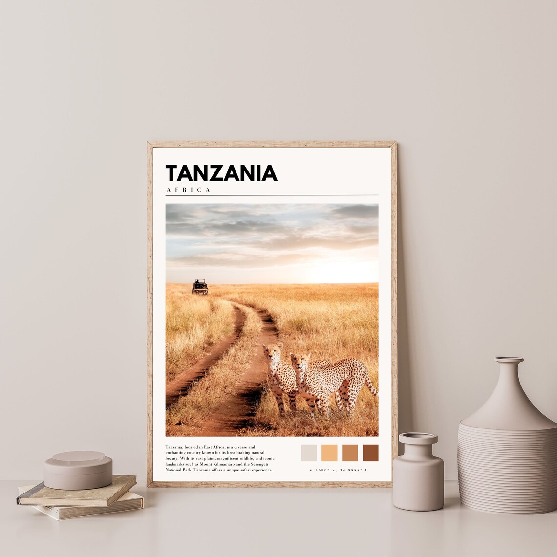 Tanzania Africa Cheetahs Savanna Sunset Safari Jeep Wildlife Poster - Image 4