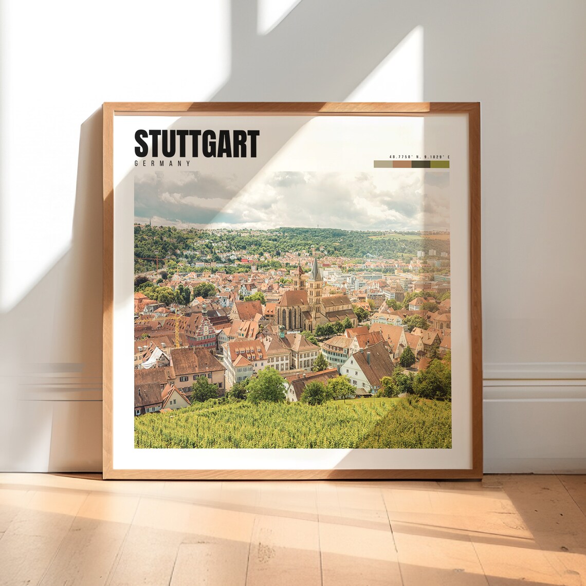 Stuttgart Germany Old Town Vineyards Panorama Hills Church View Poster