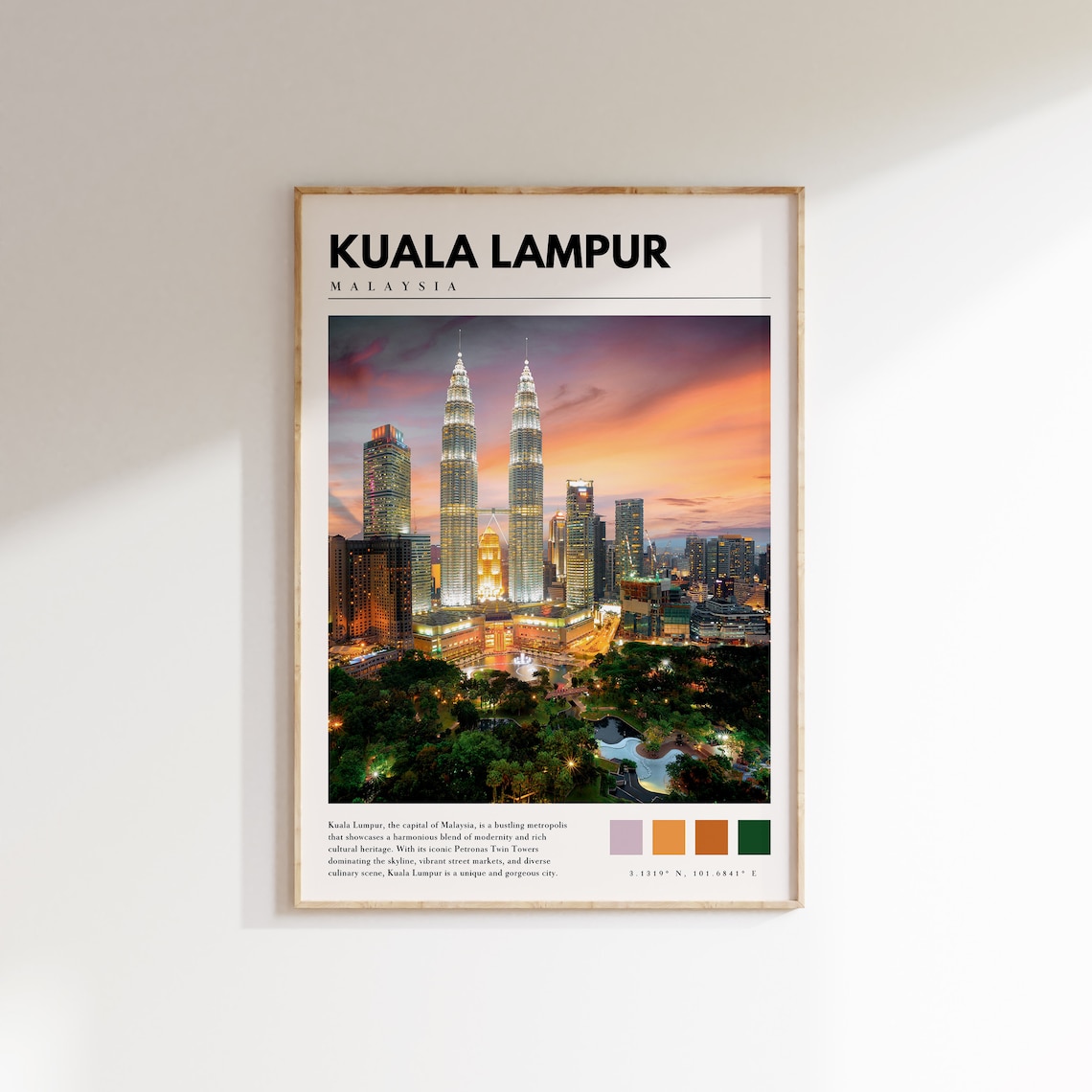 Kuala Lumpur Malaysia Petronas Twin Towers Dusk Skyline Travel Poster