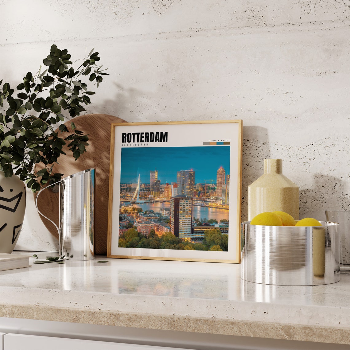 Rotterdam Netherlands Erasmus Bridge Blue Hour Harbor Skyline Poster - Image 4