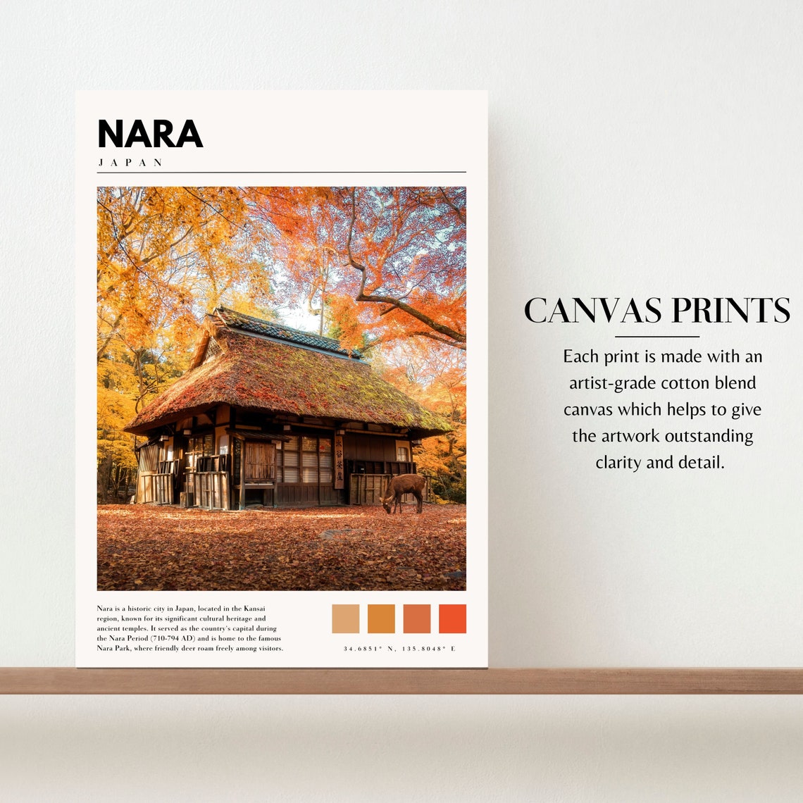 Nara Japan Autumn Foliage Temple Deer Park Orange Leaves Poster - Image 2