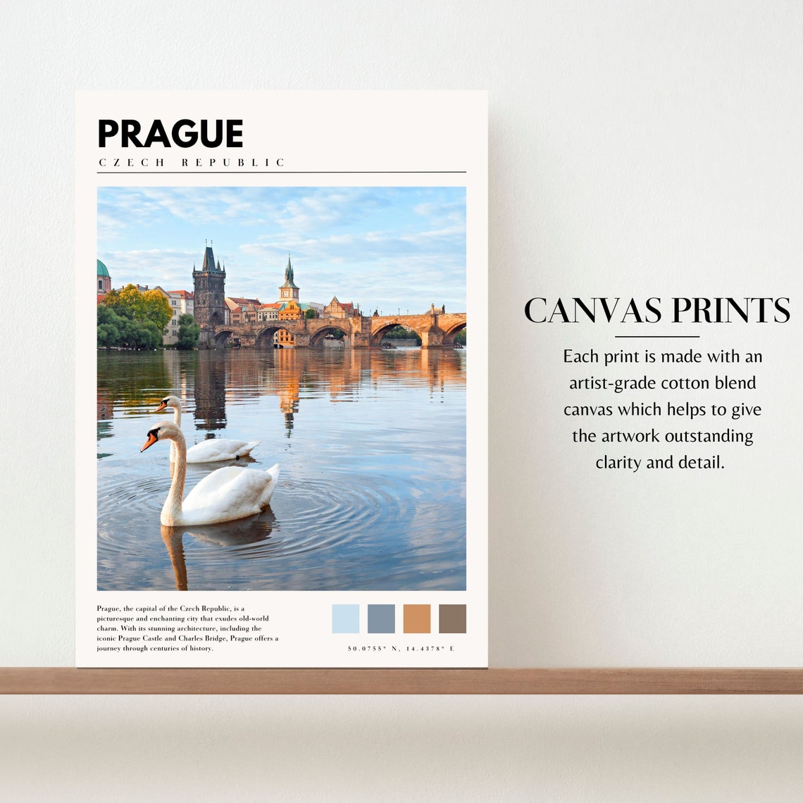 Prague Charles Bridge with Two Swans on the Vltava River Poster - Image 2