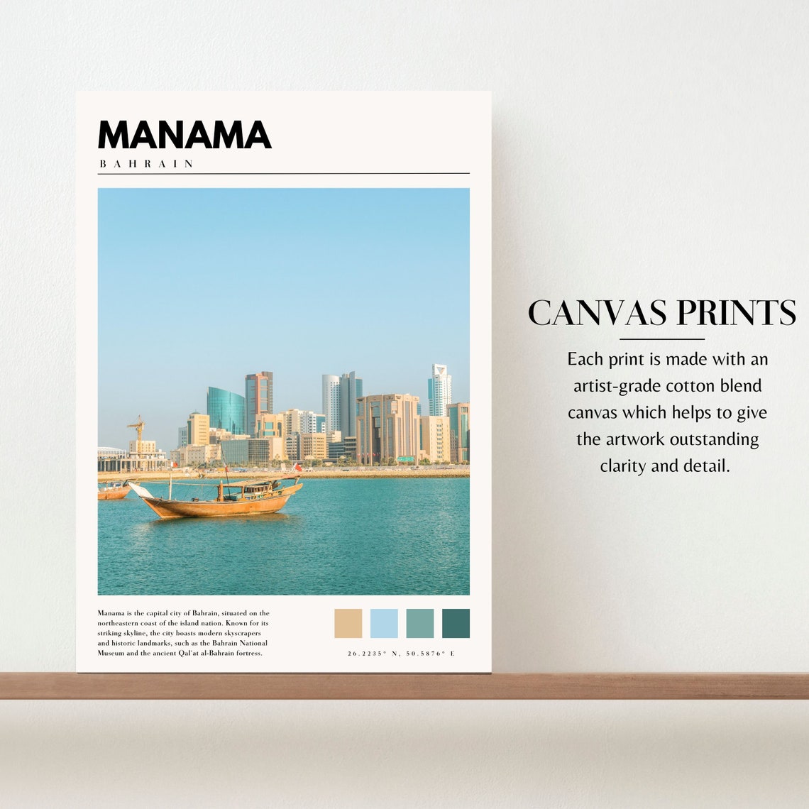 Manama Bahrain Harbor Skyline Dhow Boat Waterfront City Poster - Image 2