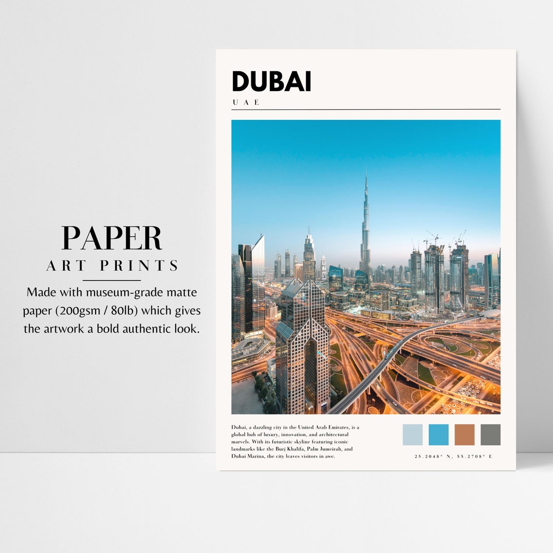 Dubai UAE Night Skyline with the Burj Khalifa from Above Poster - Image 3
