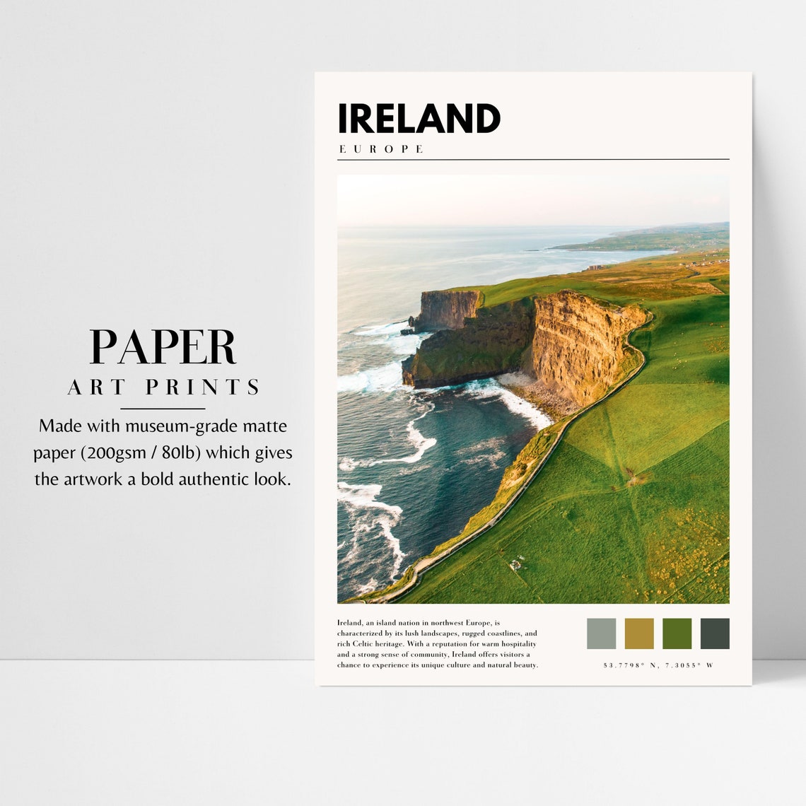 Ireland Cliffs of Moher Green Coast Aerial Ocean Waves Travel Poster - Image 3