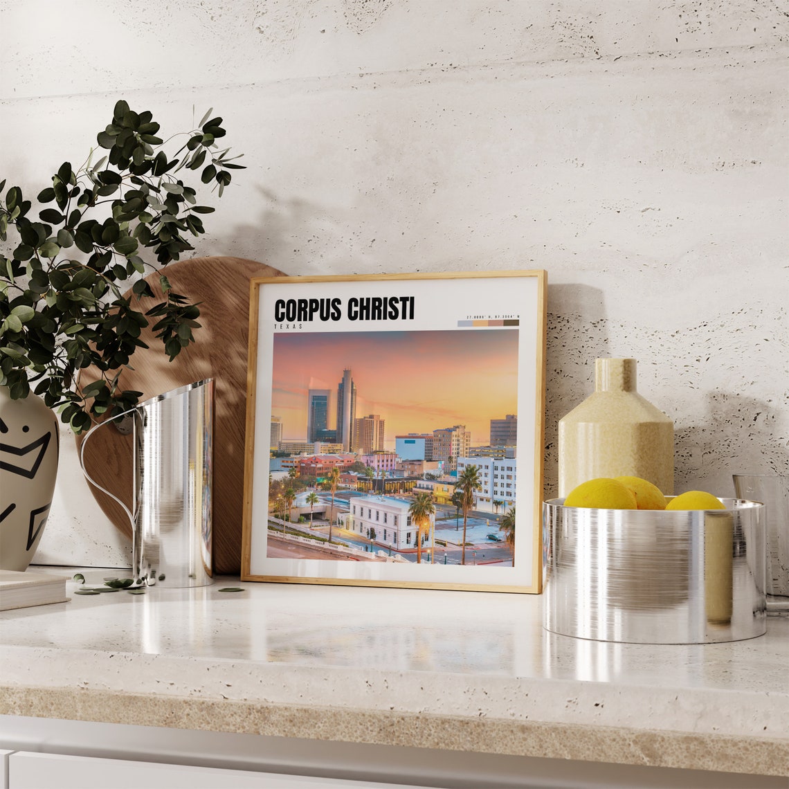 Corpus Christi Texas Downtown Sunset Skyline Palm Trees Poster - Image 4