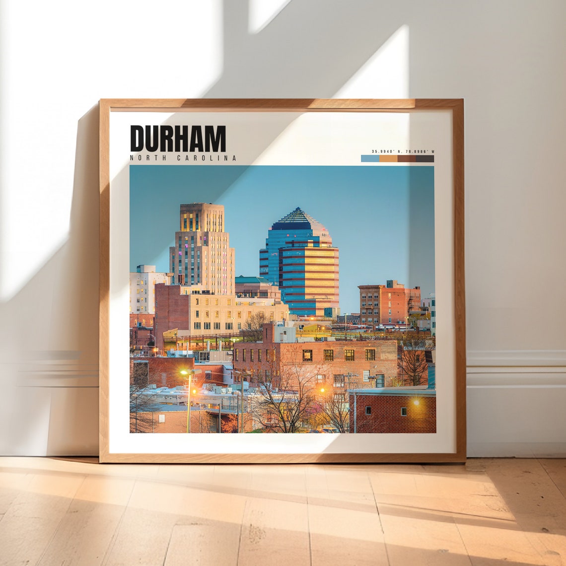 Durham North Carolina Downtown Skyline Dusk City Lights Poster