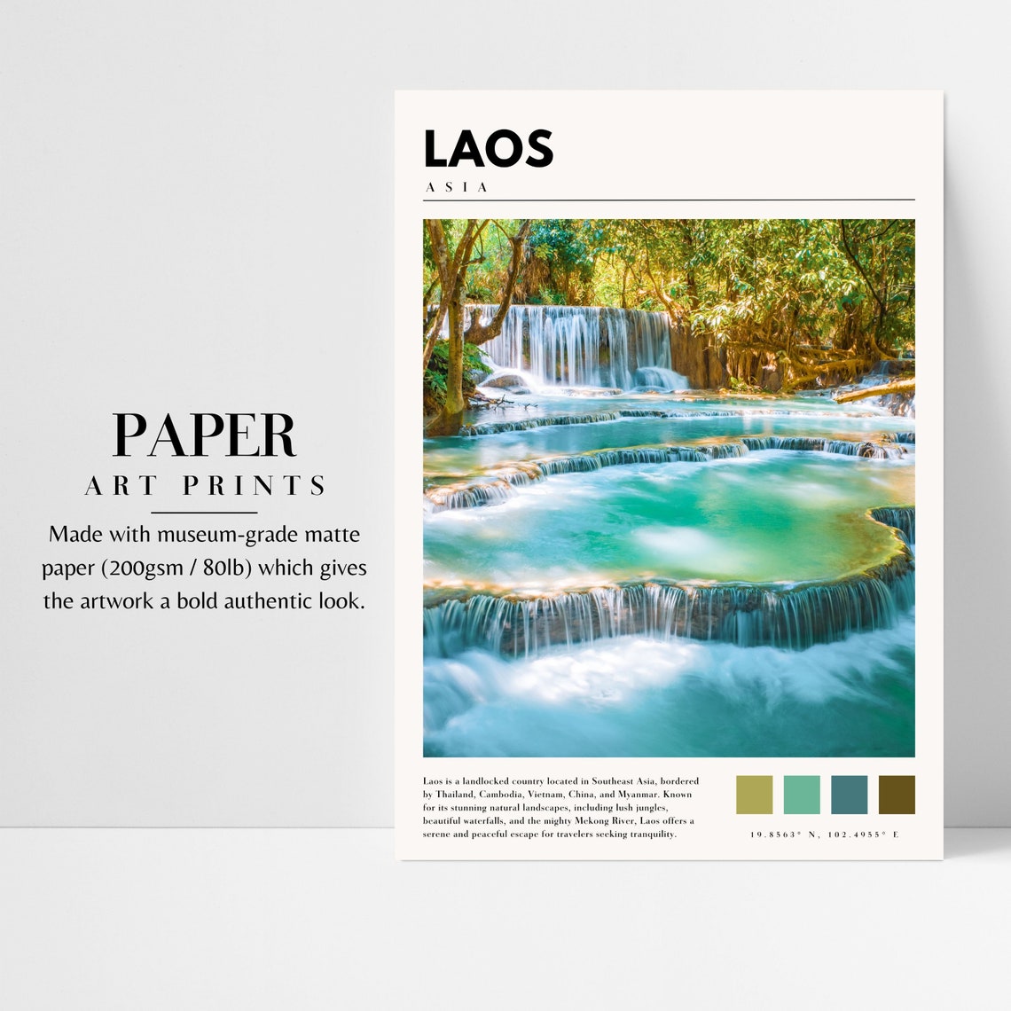 Laos Kuang Si Falls Turquoise Tiered Waterfall Jungle Poster - Image 3