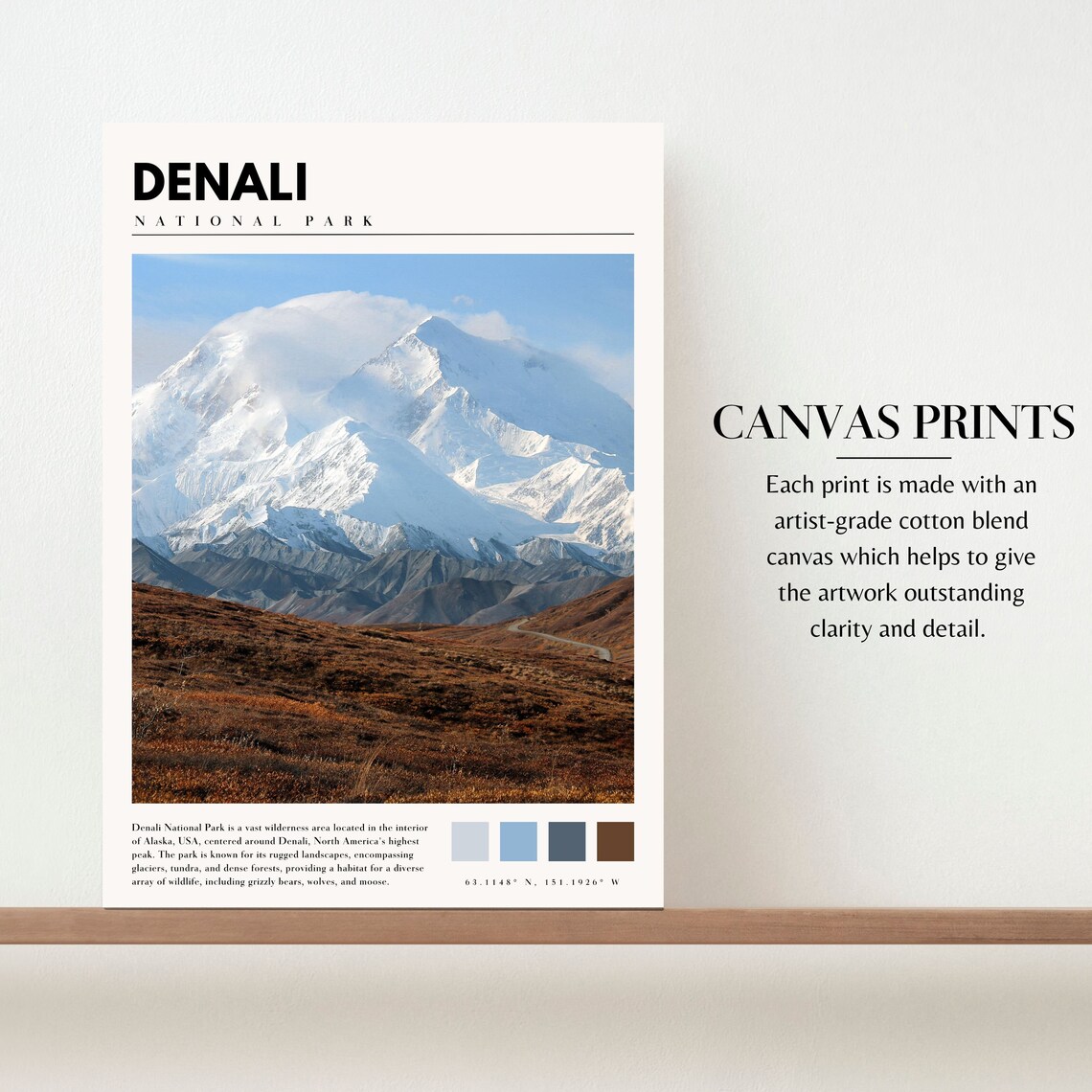 Denali National Park Mountain Peak Snow Tundra Alaska Poster - Image 2