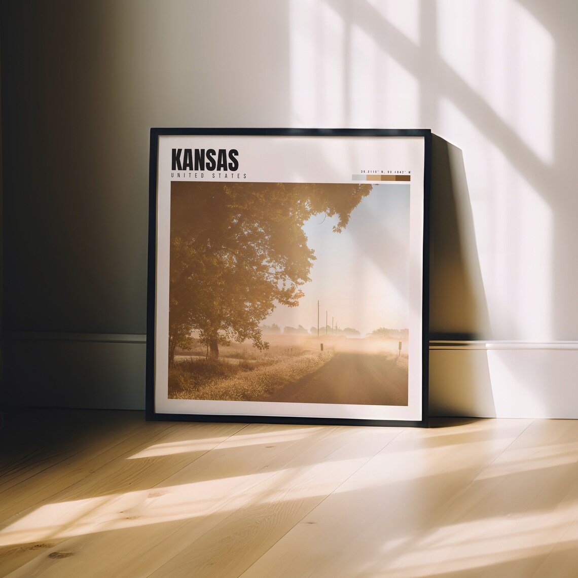 Kansas Poster with Misty Country Road and Golden Morning Light - Image 3