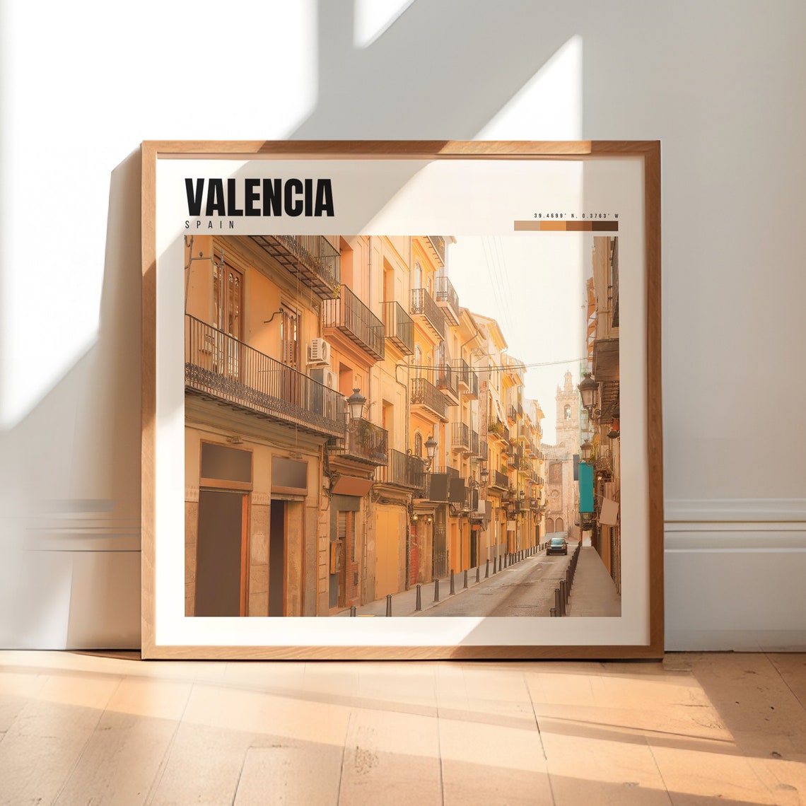 Valencia Spain Old Town Sunlit Street Balconies Golden View Poster