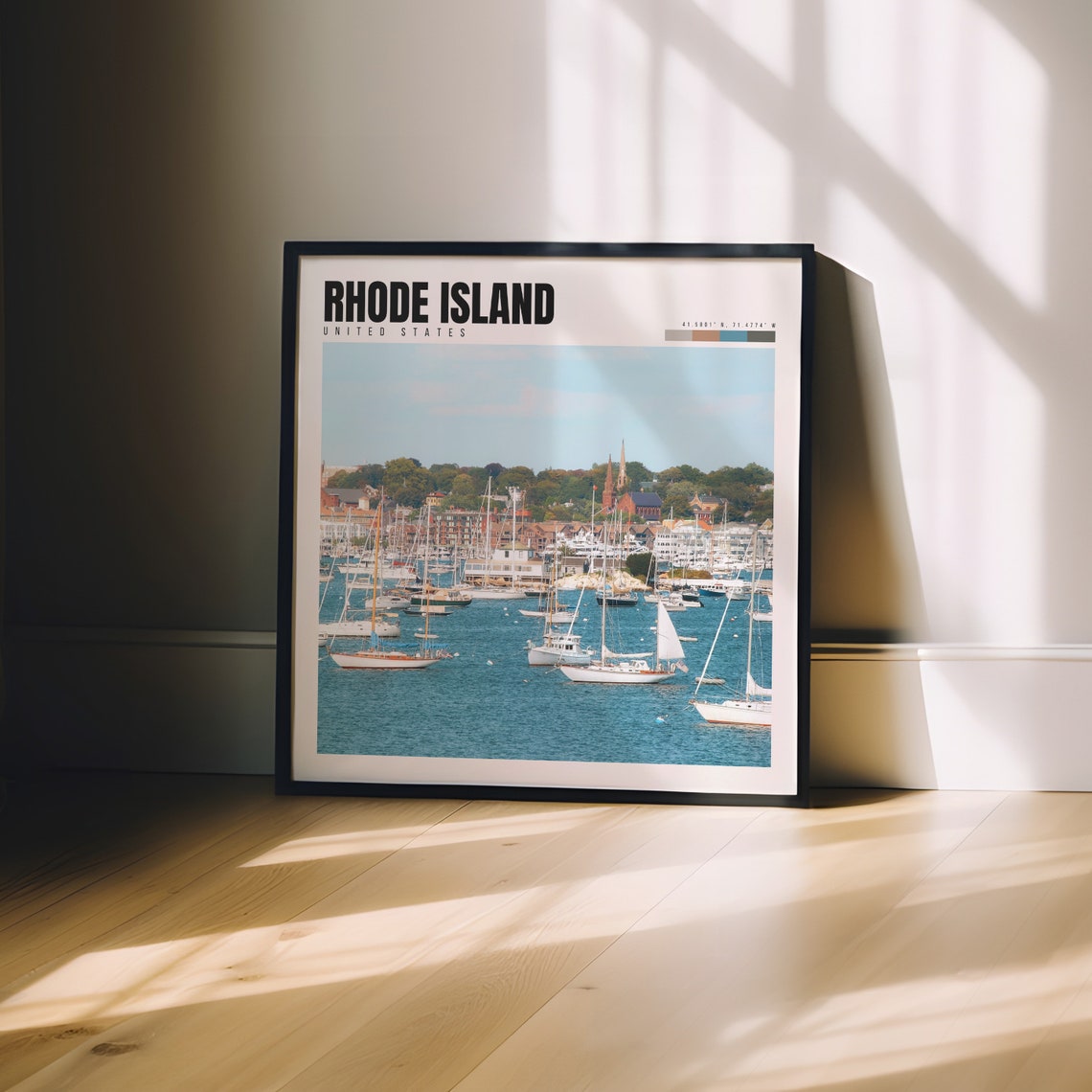 Rhode Island Harbor Sailboats Marina Blue Water Scene Poster - Image 3