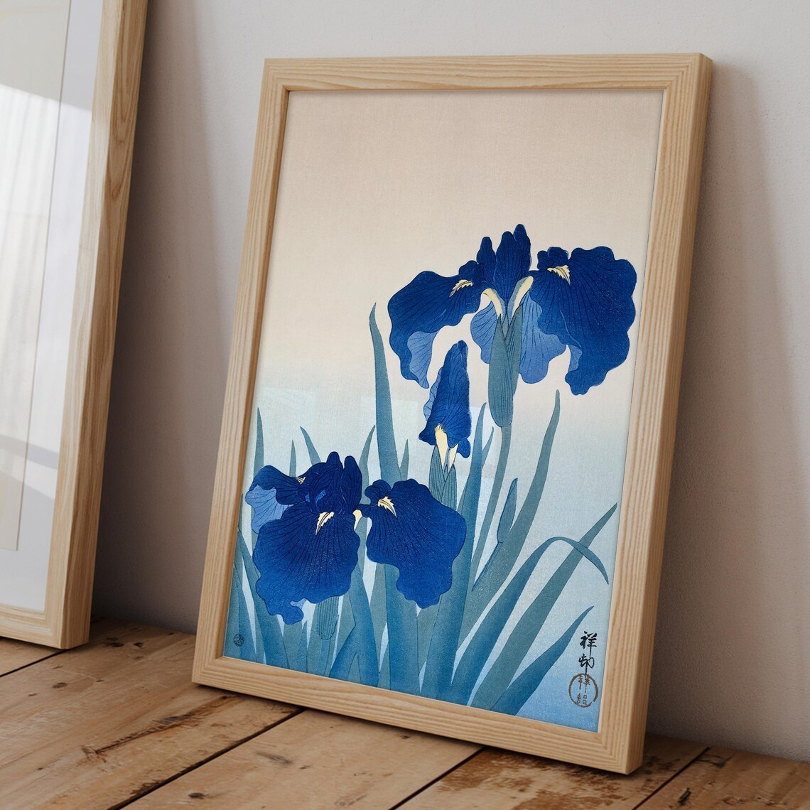 Ohara Koson Blue Irises Japanese Woodblock Botanical Art Poster