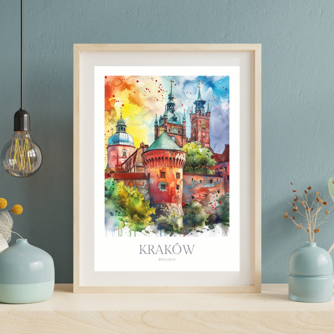 Krakow Poland Watercolor Royal Castle Cathedral Travel Poster - Image 2