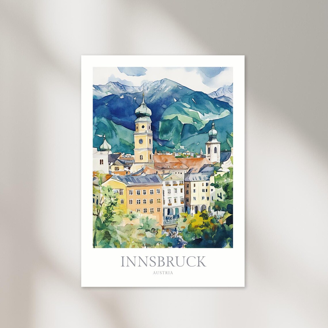 Innsbruck Austria Watercolor Art Print, Travel Poster