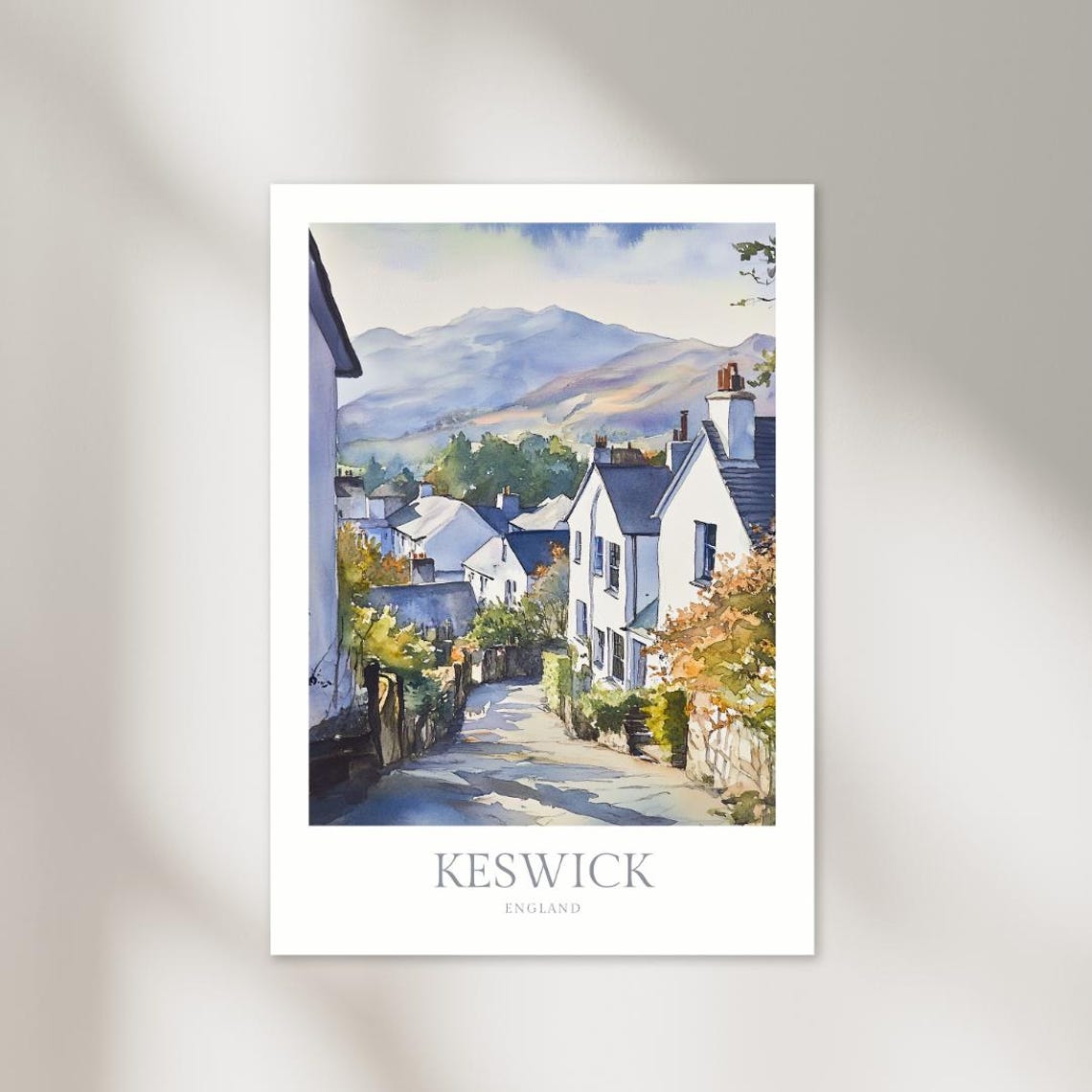Keswick England Lake District Village Lane Watercolor Poster