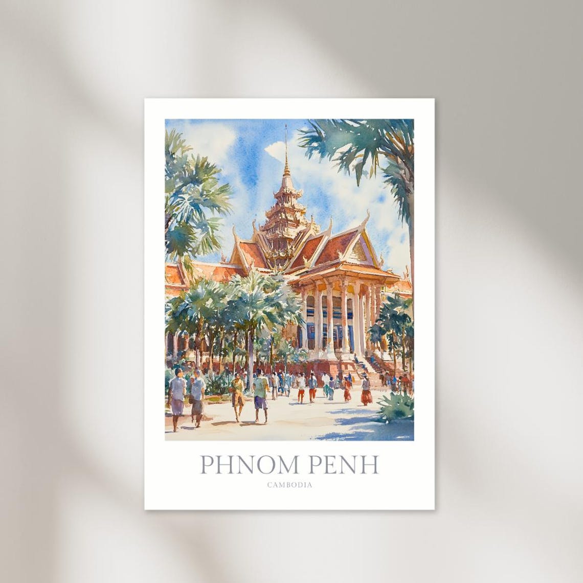 Phnom Penh Cambodia Royal Palace Garden Watercolor Travel Poster