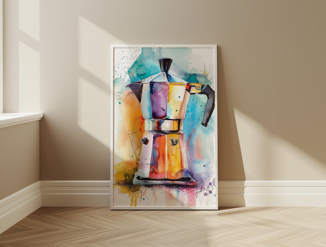 Moka Pot Watercolor Painting Coffee Home Decor Art Print - Image 3