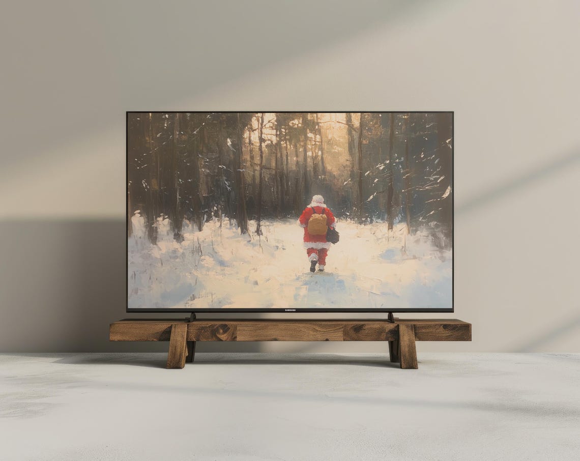 Santa Claus Snowy Forest Vintage Painting Frame TV Art Print - Image 2