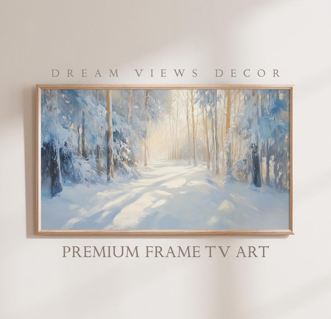 Sunlit Snowy Forest Path Winter Pines Landscape Oil Painting Poster