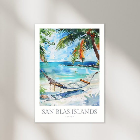 San Blas Islands Hammock Beach Palms Tropical Watercolor Poster
