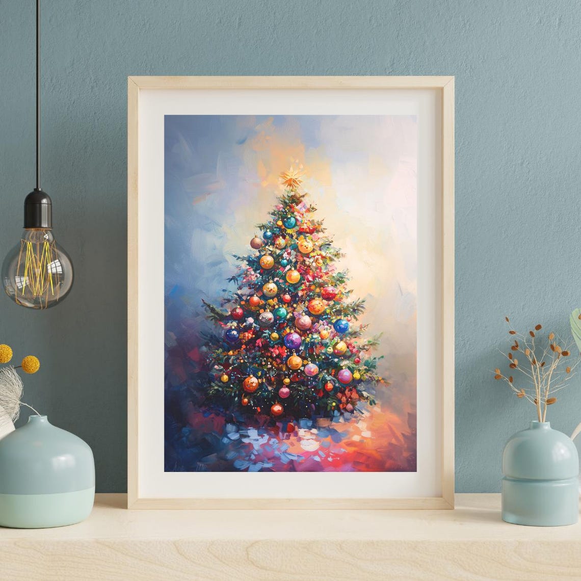 Colorful Christmas Tree Bright Ornaments Painterly Holiday Art Poster - Image 2