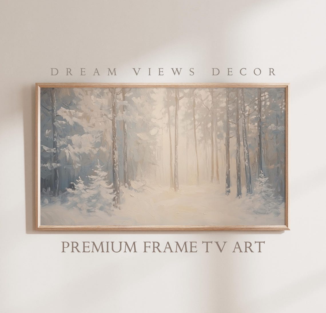 Snowy Birch Forest Misty Winter Neutral Beige Frame TV Art Poster