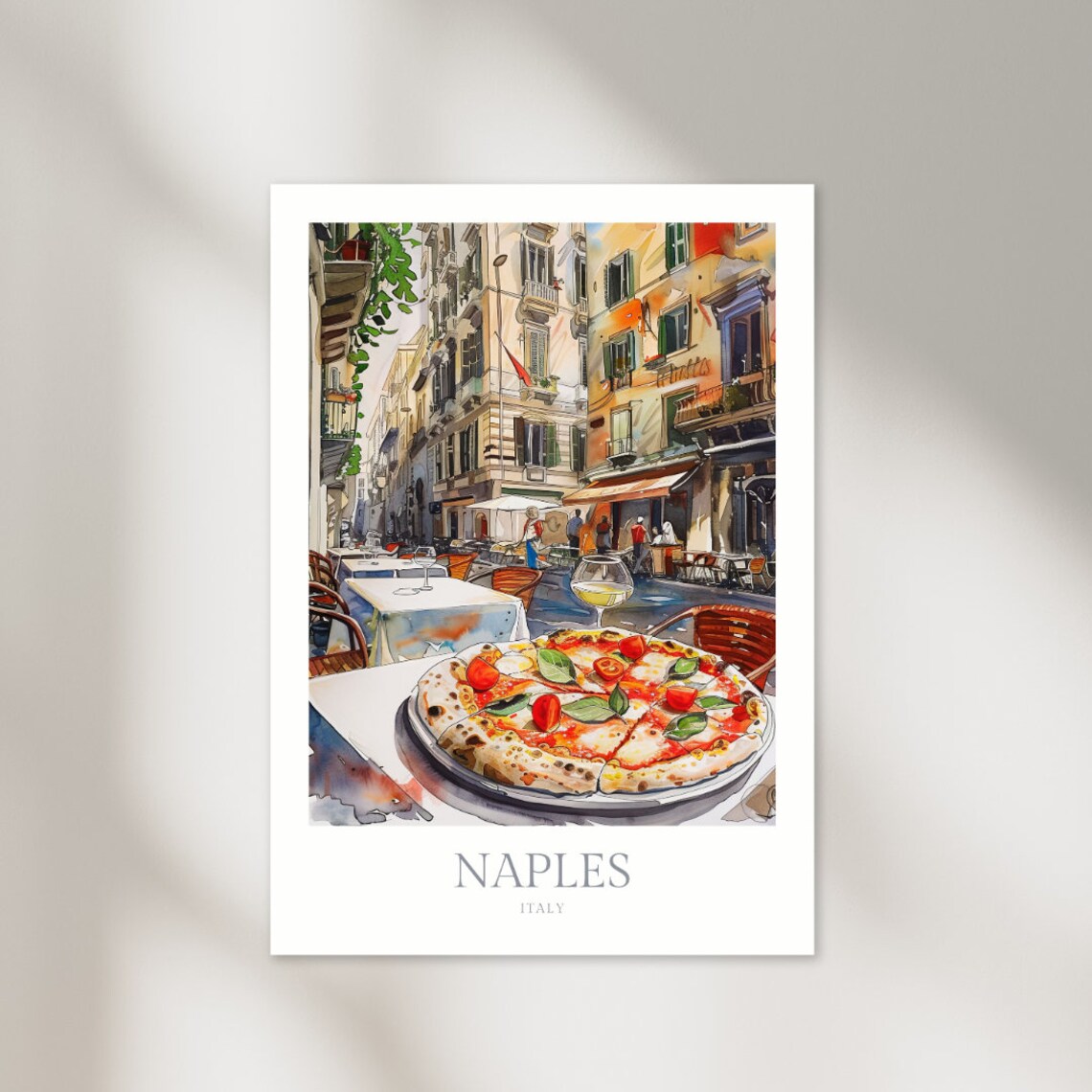Naples Italy Watercolor Poster, Neapolitan Pizza