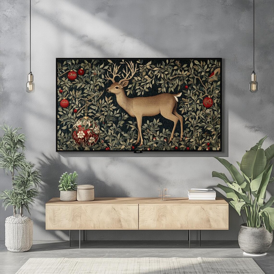 Vintage Christmas Deer and Reindeer Art Print - Image 2