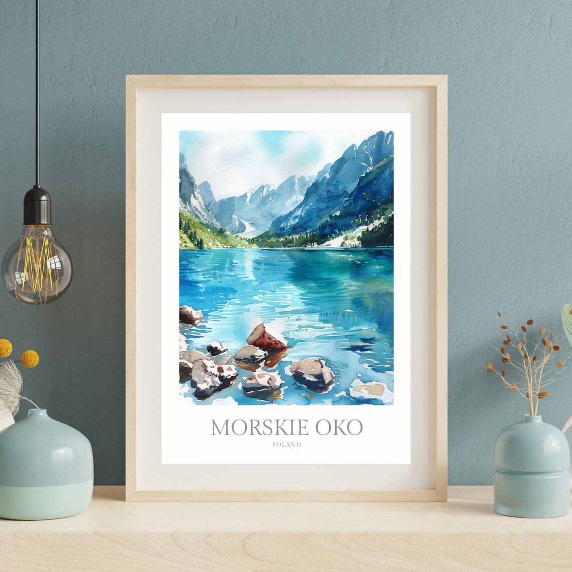 Morskie Oko Poland Tatra Mountains Lake Blue Water Watercolor Poster - Image 2