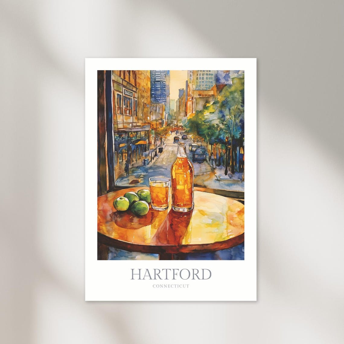 Hartford Connecticut Cafe Window City View Watercolor Poster