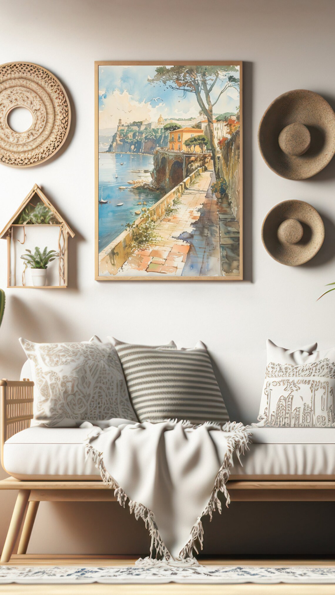 Sorrento Italy Seaside Cliffside Coastal Walk Watercolor Art Print - Image 2