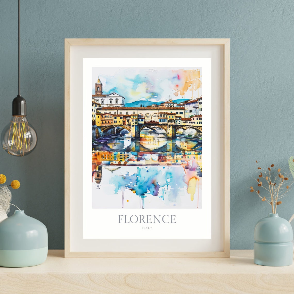 Florence Italy Ponte Vecchio Watercolor Arno River Travel Poster - Image 2