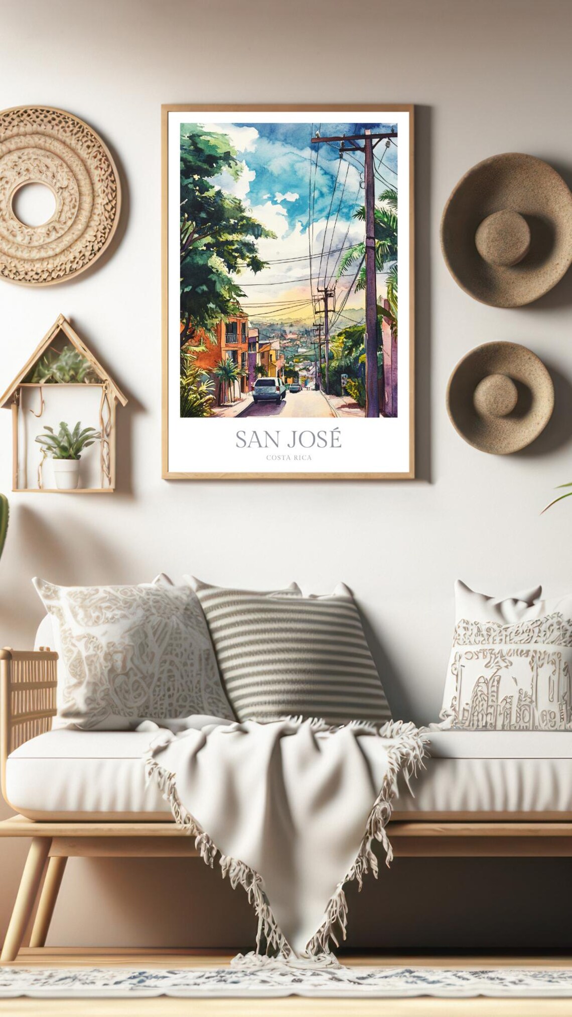 San Jose Costa Rica Watercolor Street Scene Travel Poster Art - Image 2