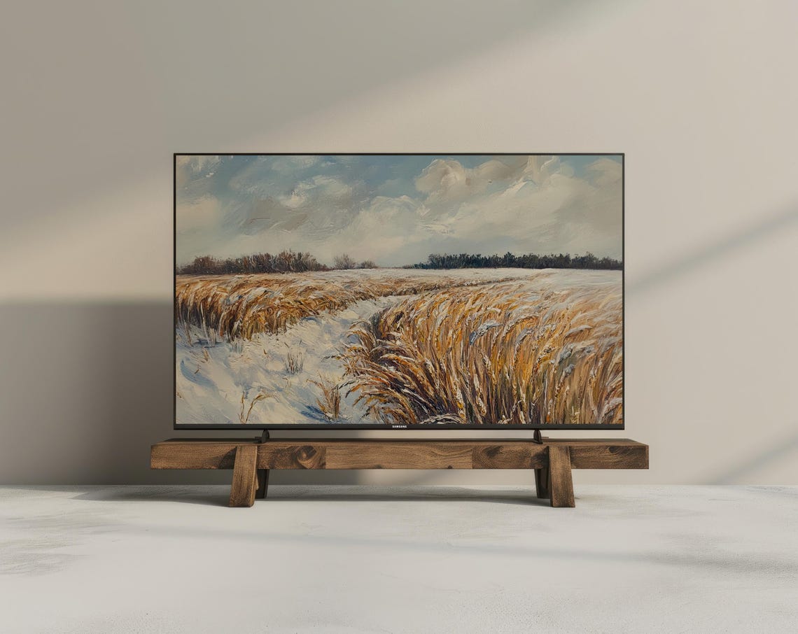Golden Winter Wheat Field Snow Impressionist Landscape Frame Poster - Image 3