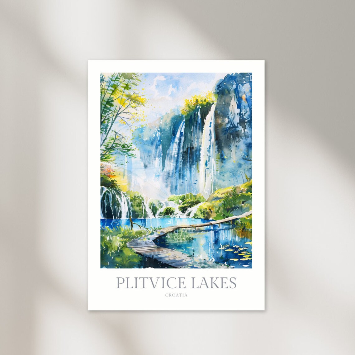 Plitvice Lakes Croatia Watercolor Travel Poster