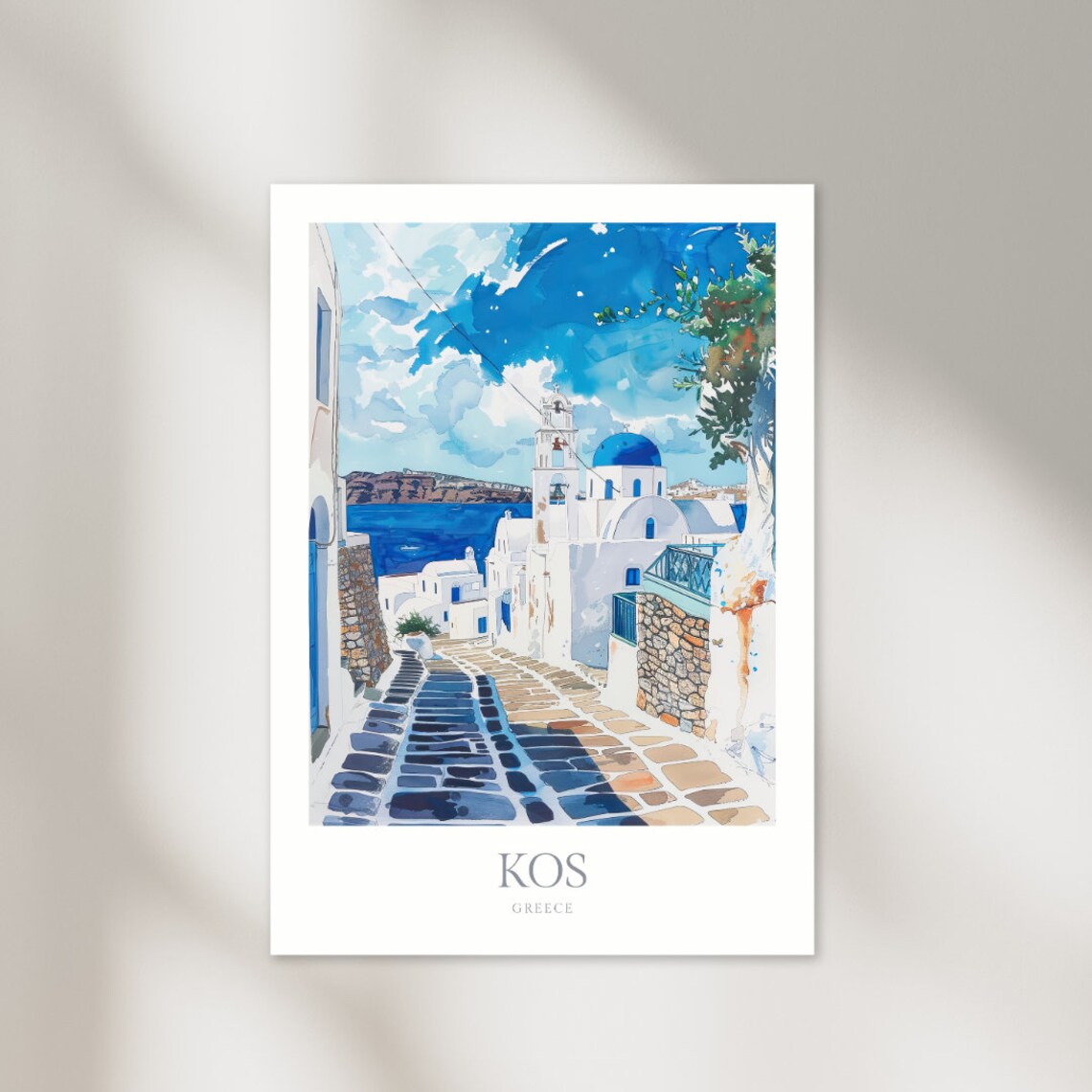 Kos Greece Watercolor Travel Poster, Home Decor