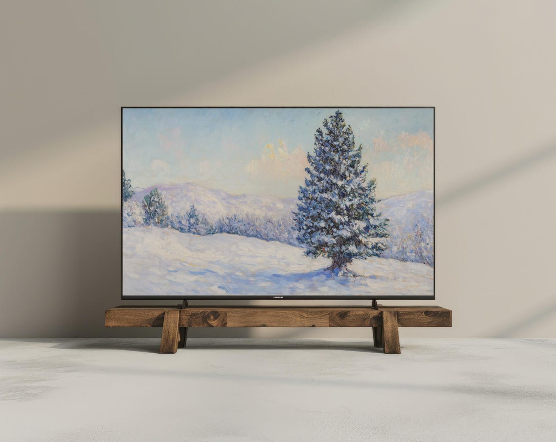Snowy Winter Pine Forest Impressionist Christmas Frame TV Art Print