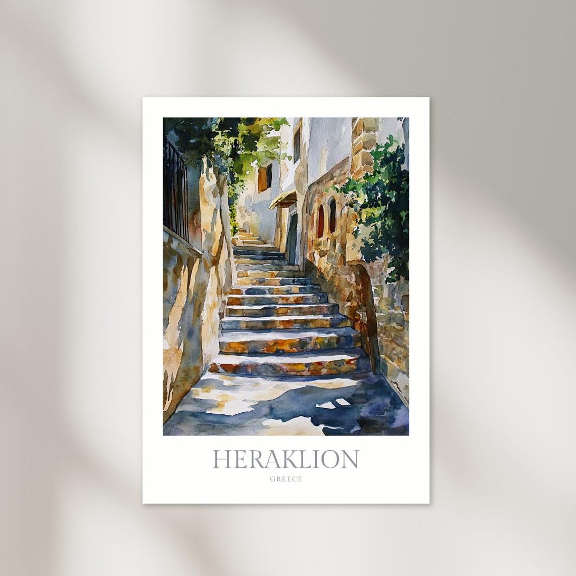 Heraklion Greece Crete Stone Steps Old Alley Watercolor Art Print